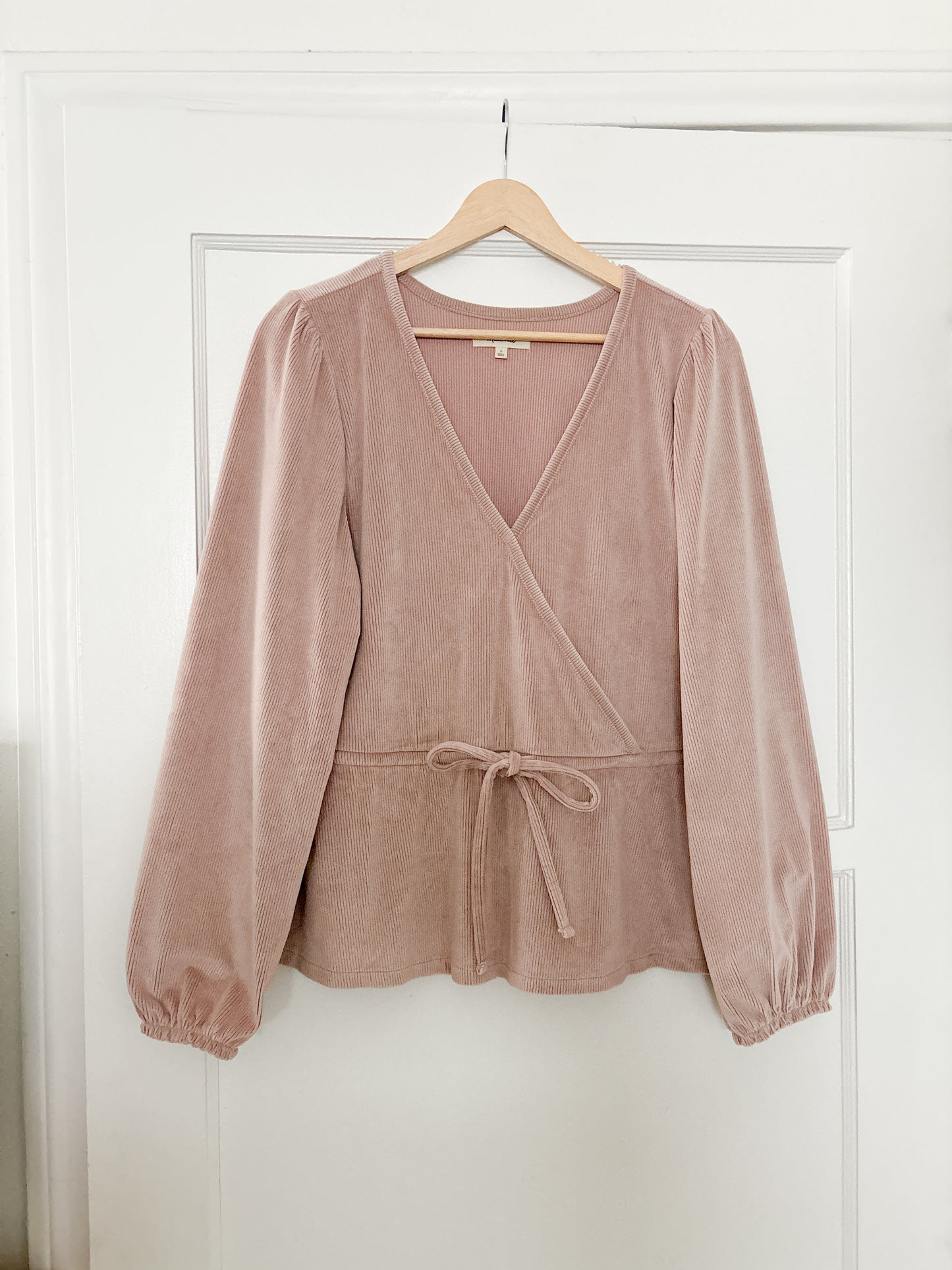 Madewell Corduroy Tie-Front Faux-Wrap Top (L)