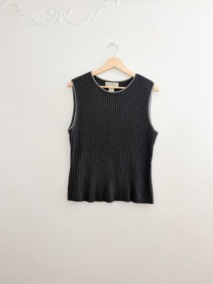 Vintage Grey Ribbed Knit Tank (M)