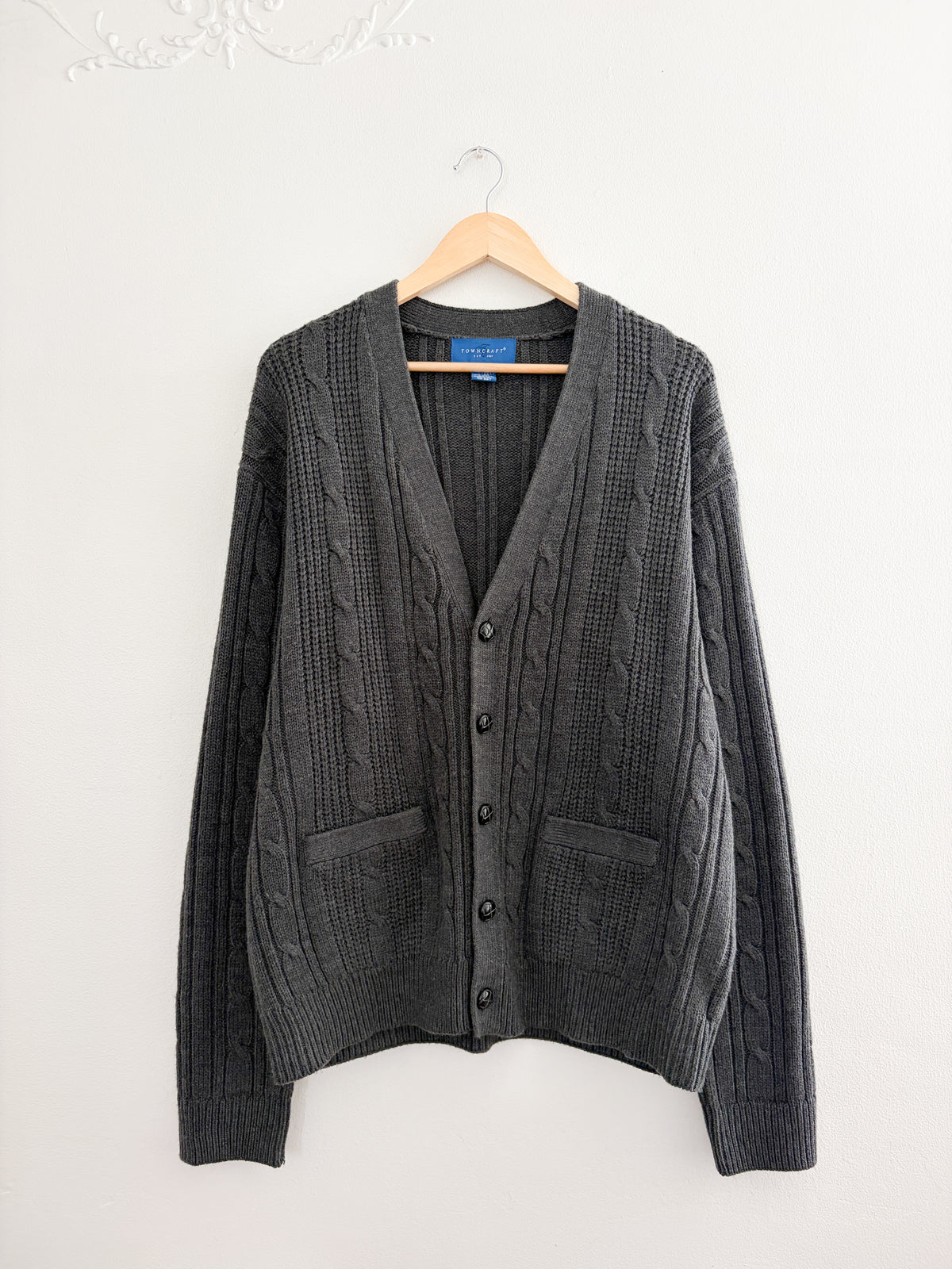 Vintage Grey Cable Knit Cardigan (XL)