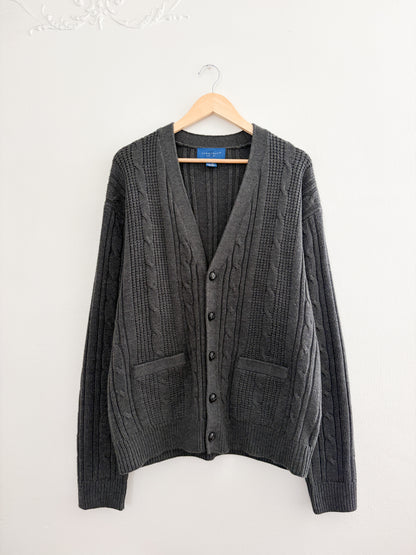 Vintage Grey Cable Knit Cardigan (XL)