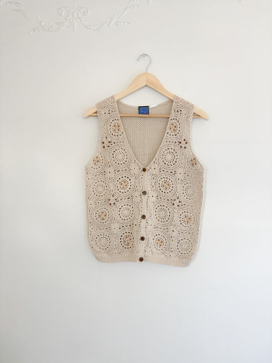 Vintage Crochet Beaded Vest (S/M)