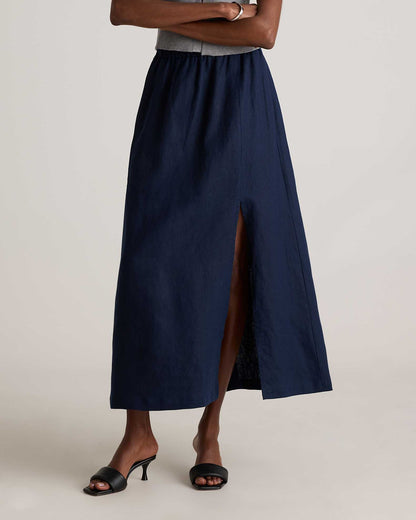 Quince Navy Linen Skirt (L)