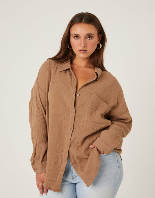 Brown Gauze Button up (L)
