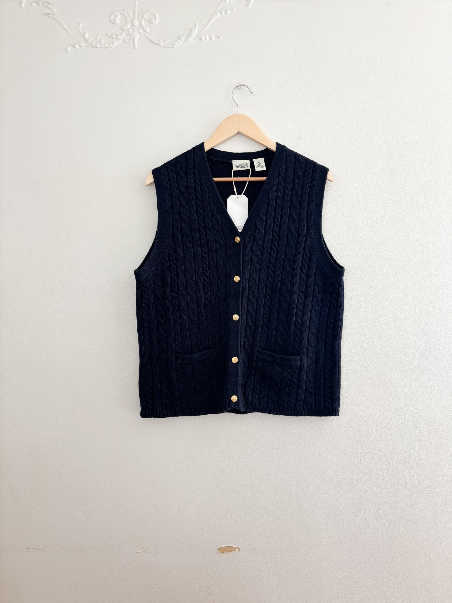 Vintage Navy Cable Knit Sweater Vest (L)