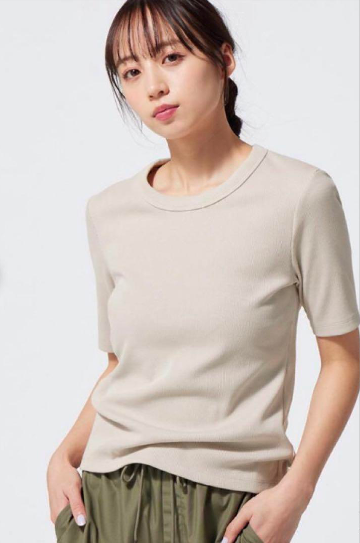 Uniqlo Ribbed Taupe Tee (M)