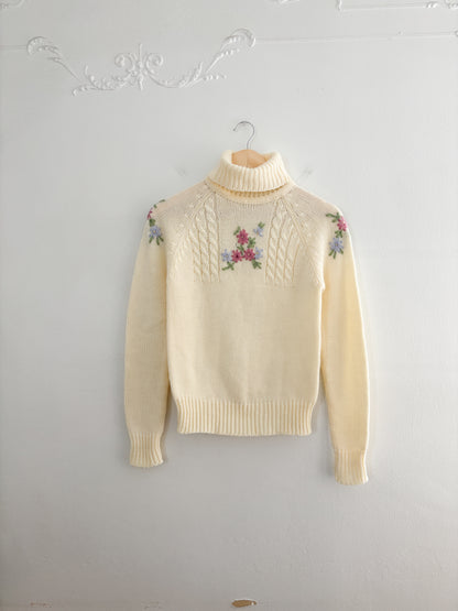 Vintage Floral Turtleneck Sweater (S)