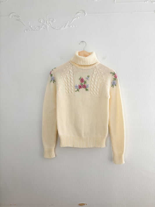 Vintage Floral Turtleneck Sweater (S)