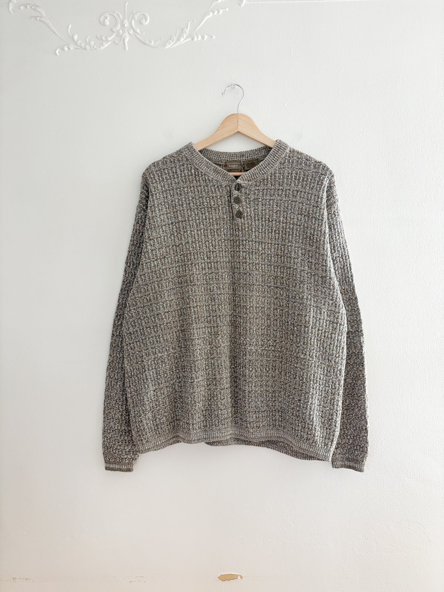 Vintage Heathered Henley Sweater (XL)