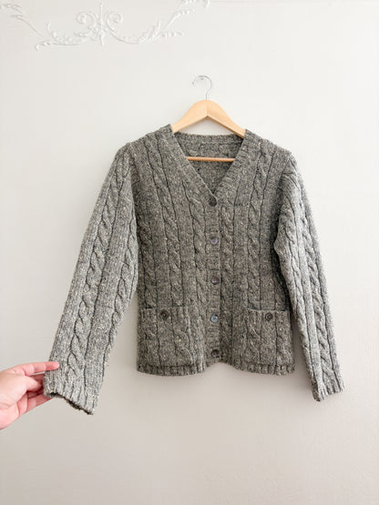 Vintage Grey Cable Knit Cardigan (S/M)