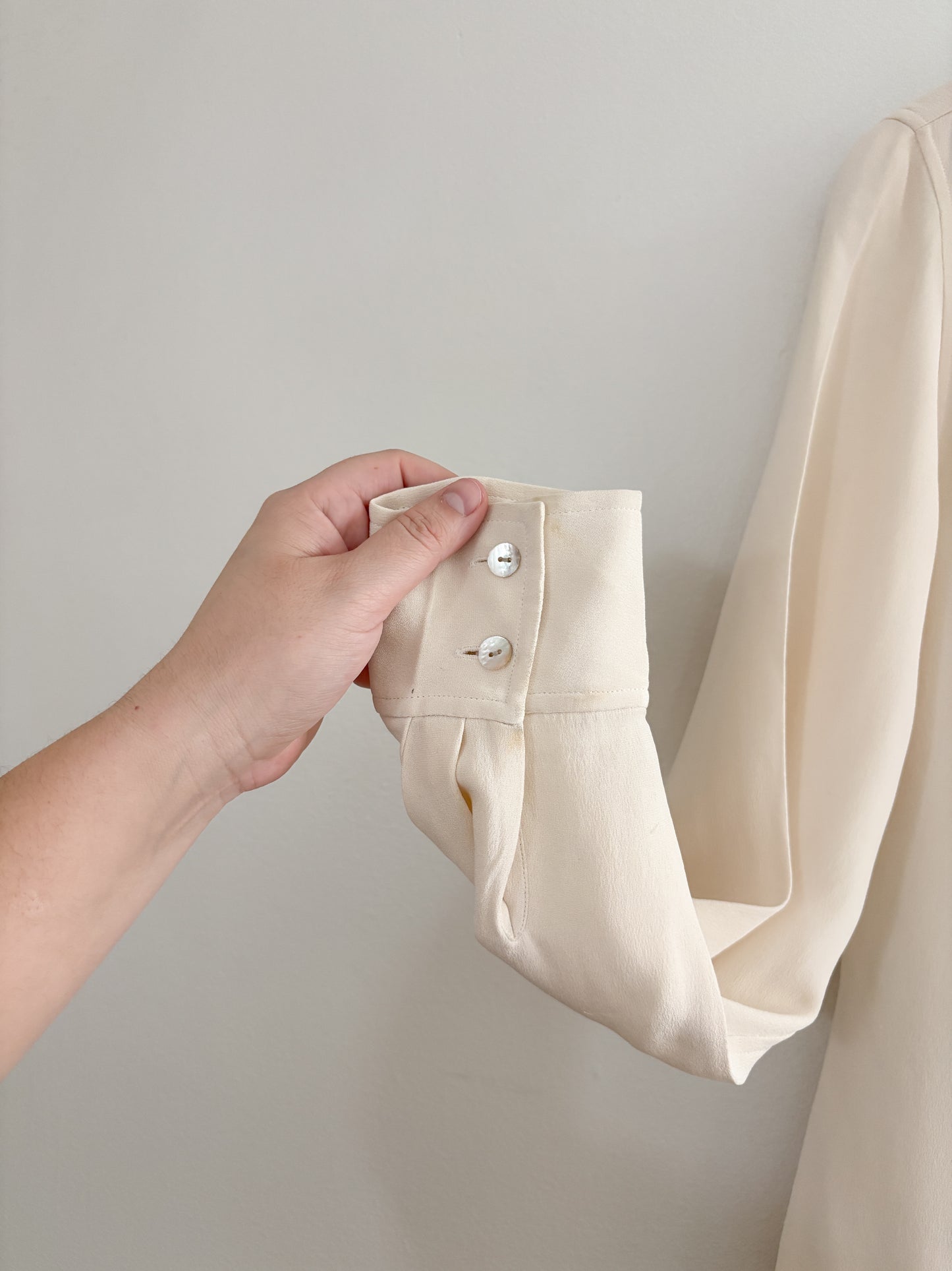 Vintage Cream Silk Button Up (M)