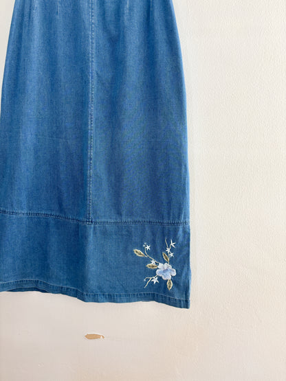 Vintage Floral Embroidered Denim Skirt (27/28”)