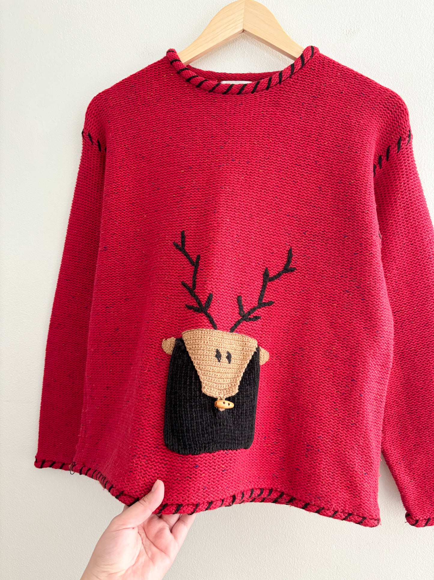 Vintage Reindeer Stitched Sweater (S)