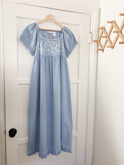 Vintage Floral Puff Sleeve Dress (M)