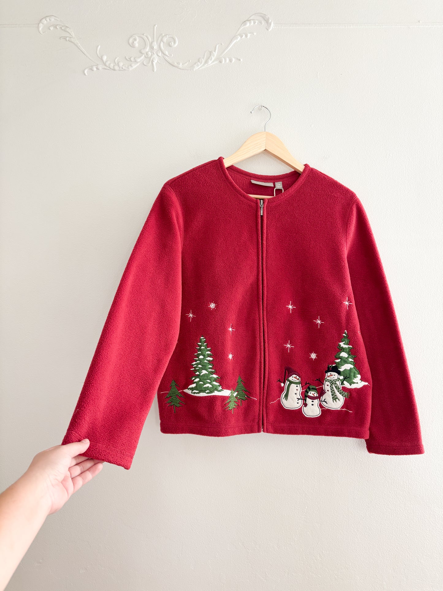 Snowman Red Fleece Cardigan (M)