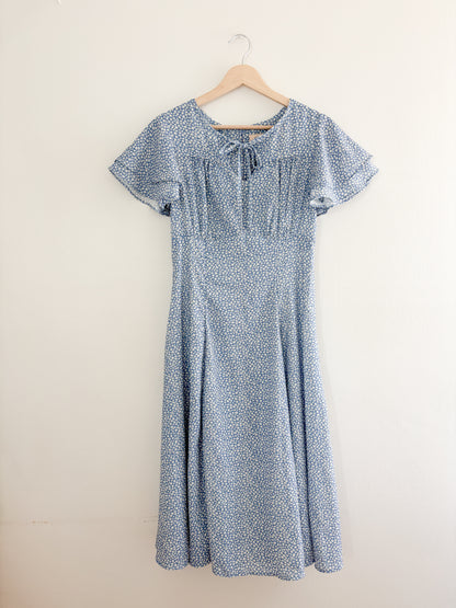 Blue Floral Ruffle Dress (S)