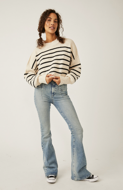 Free People Easy Street Striped Cropped Sweater (M)