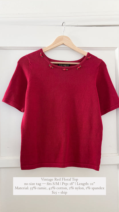 Vintage Red Floral Top (S/M)