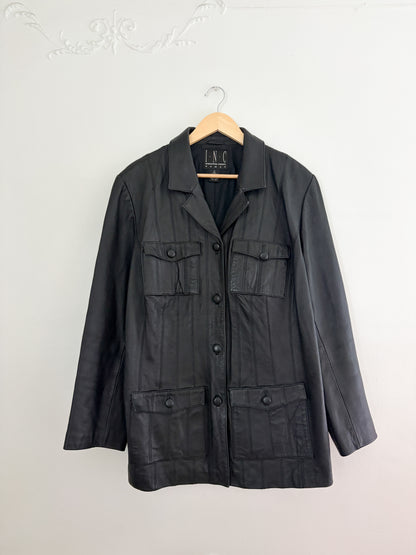Vintage Black Leather Jacket (XXL)