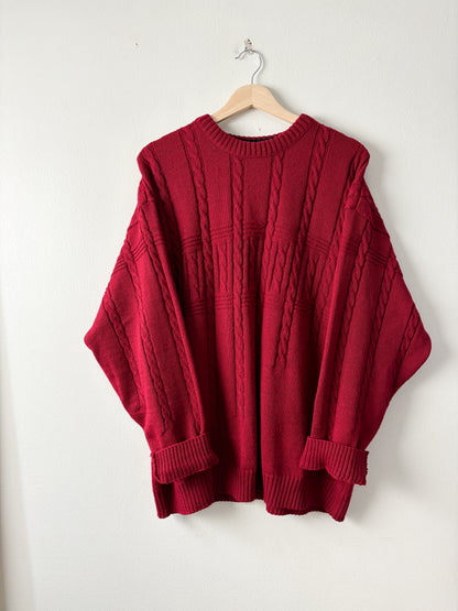 Red Wool Blend Cable Knit Sweater