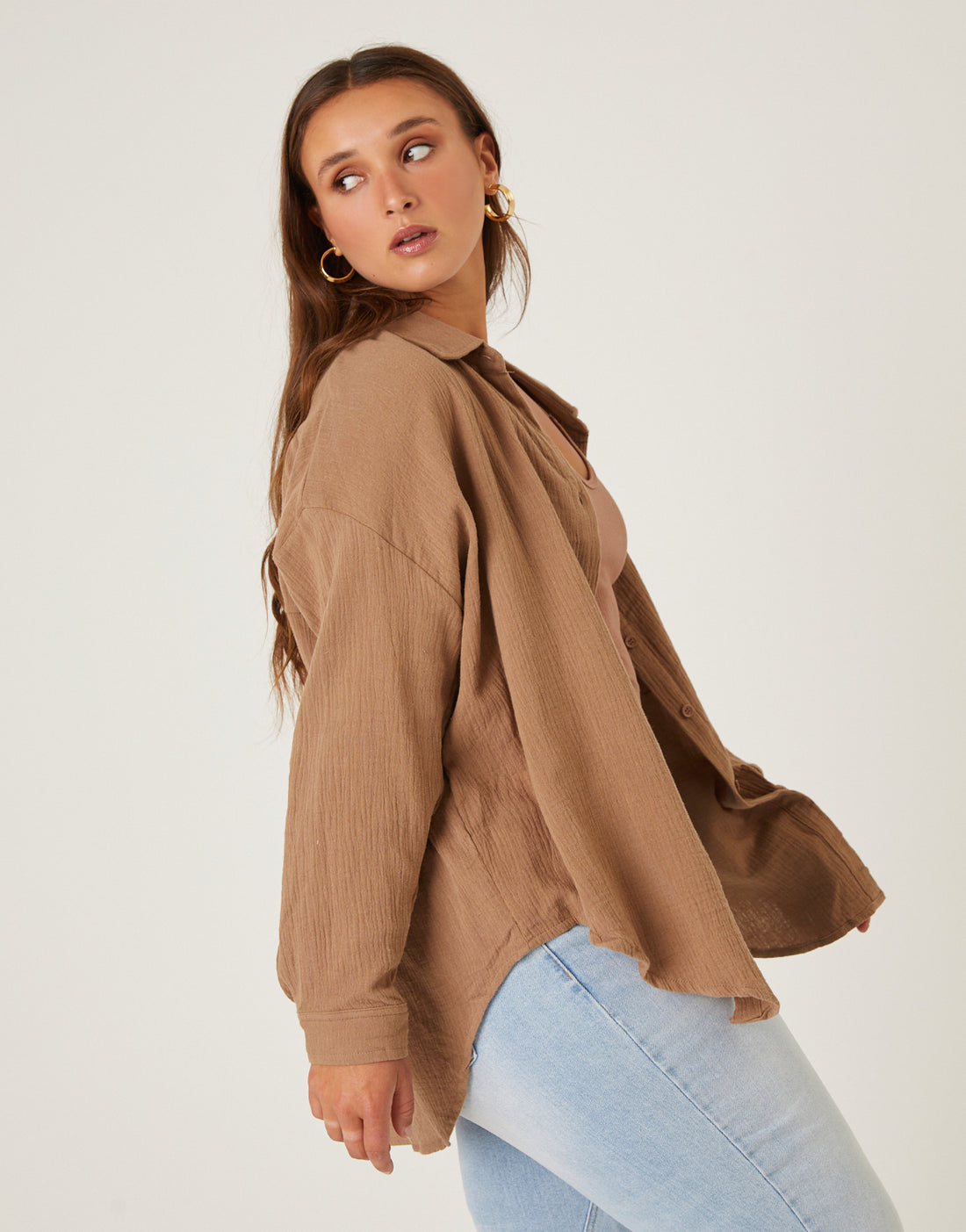 Brown Gauze Button up (L)