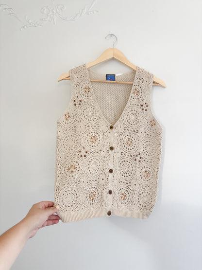 Vintage Crochet Beaded Vest (S/M)