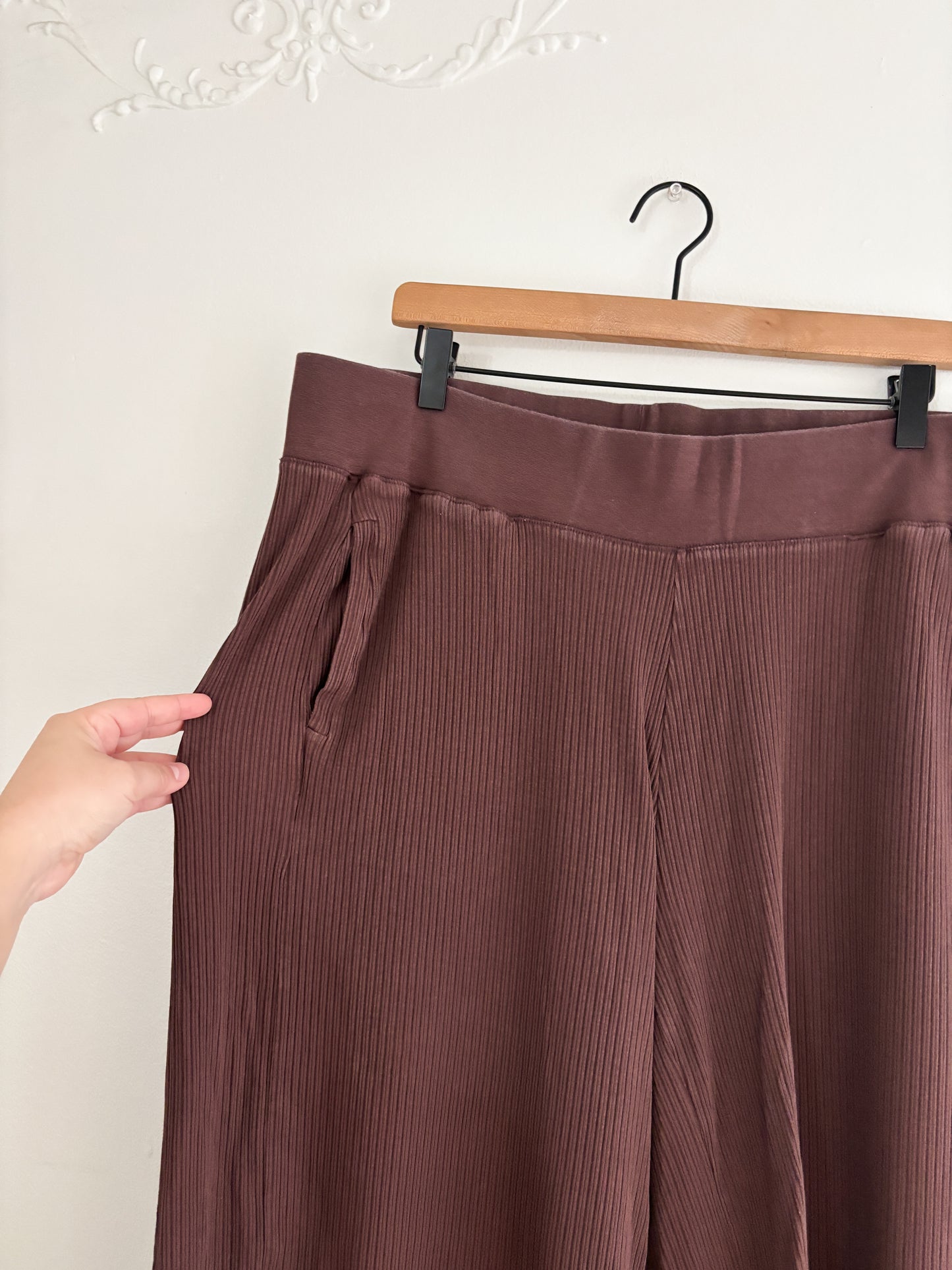Daily Practice (Anthropologie) Ribbed Wide Leg Brown Lounge Pants (1X)