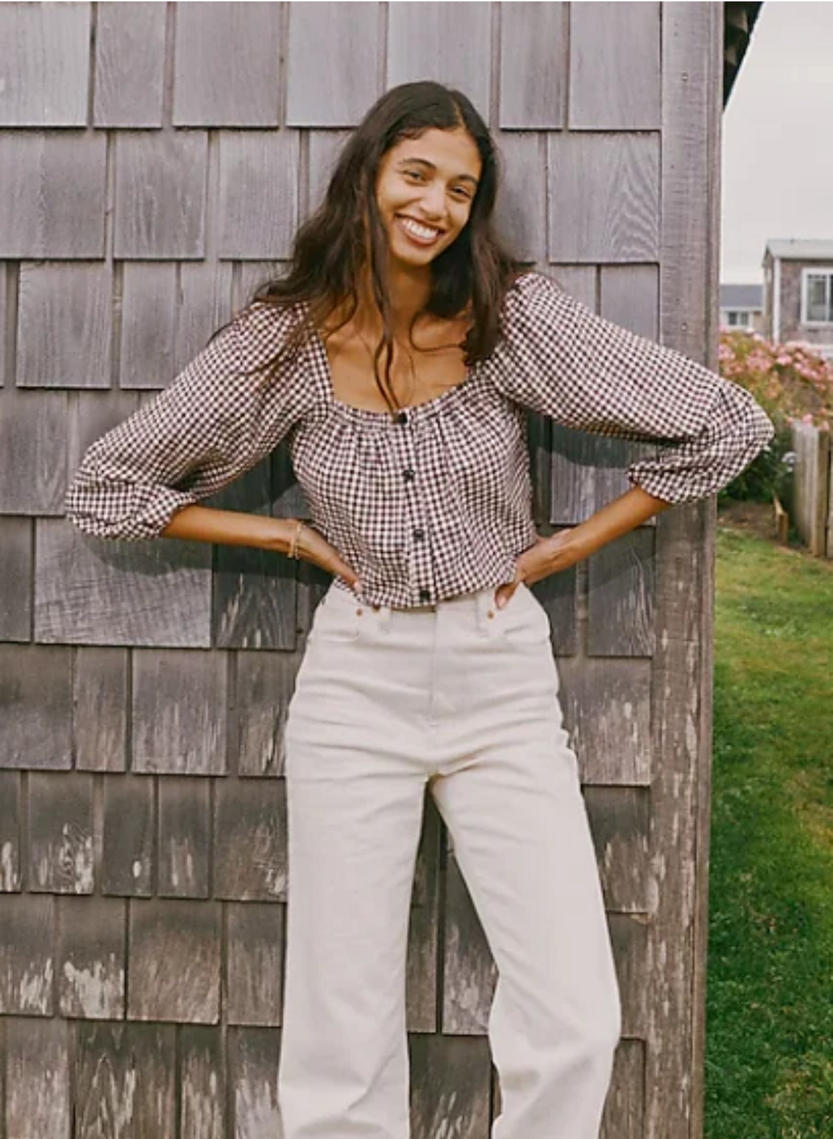 Madewell Brown Gingham Blouse (L)