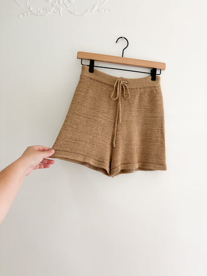 Brown Textured Knit Shorts (S)