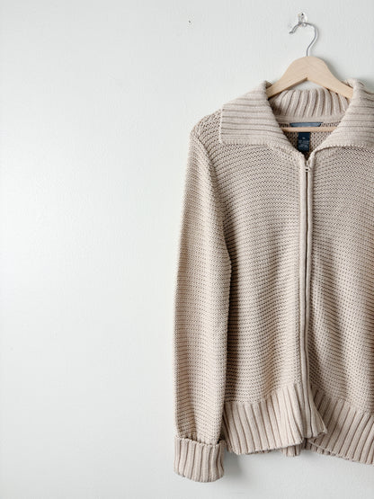 Neutral knit zip up sweater