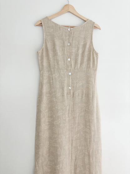 Vintage Floral Linen Maxi Dress (XS)