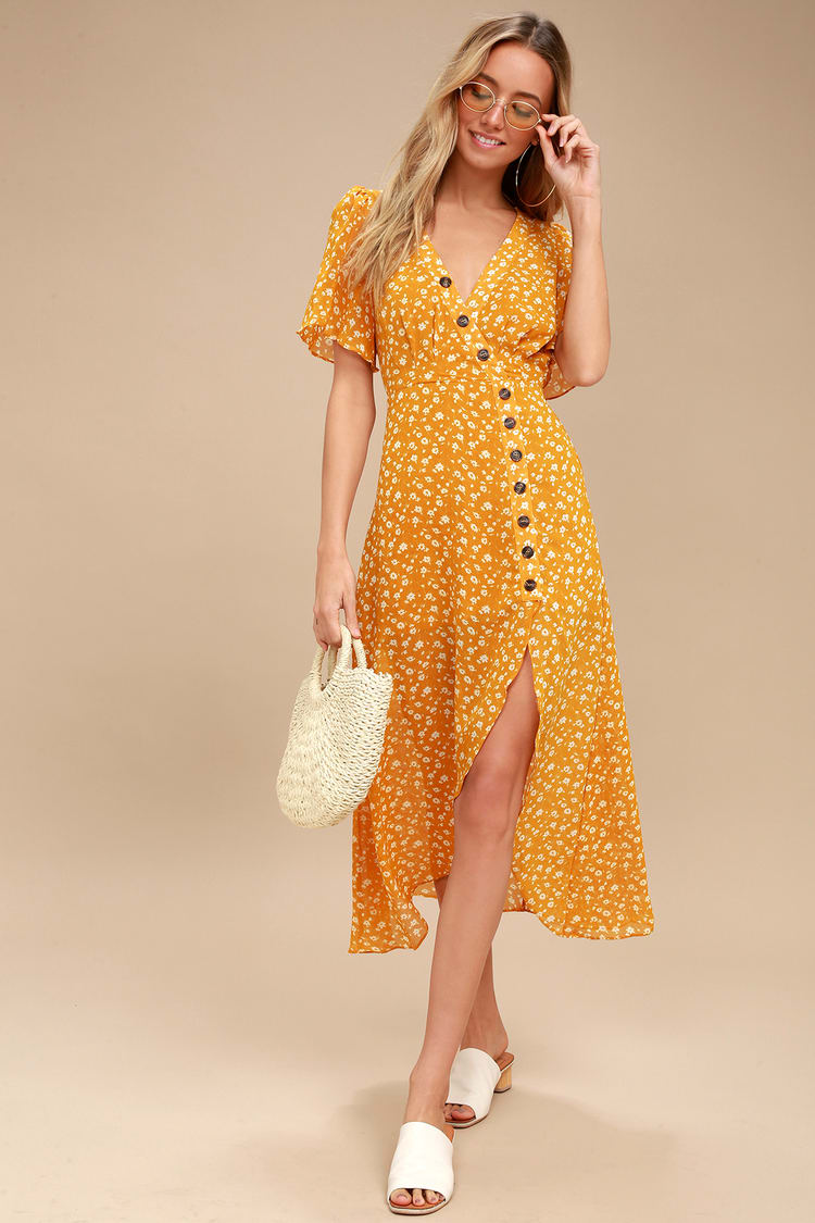 LuLus floral yellow dress (M)