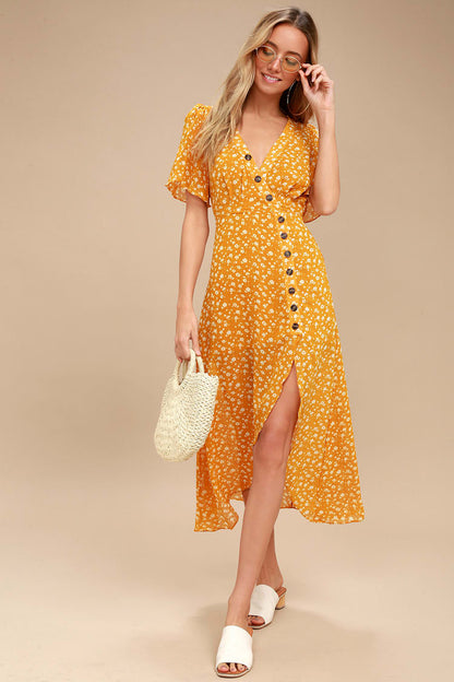 LuLus floral yellow dress (M)