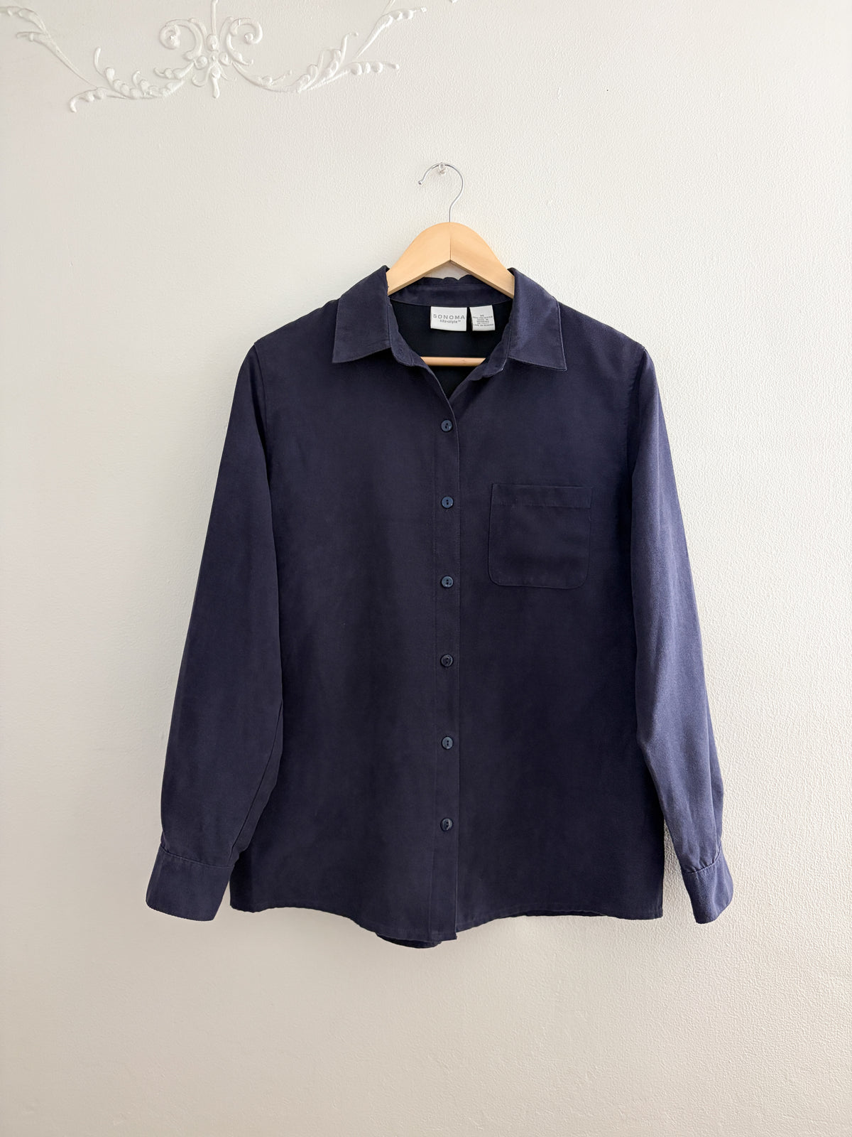 Sonoma Navy Faux Suede Button Up (M)