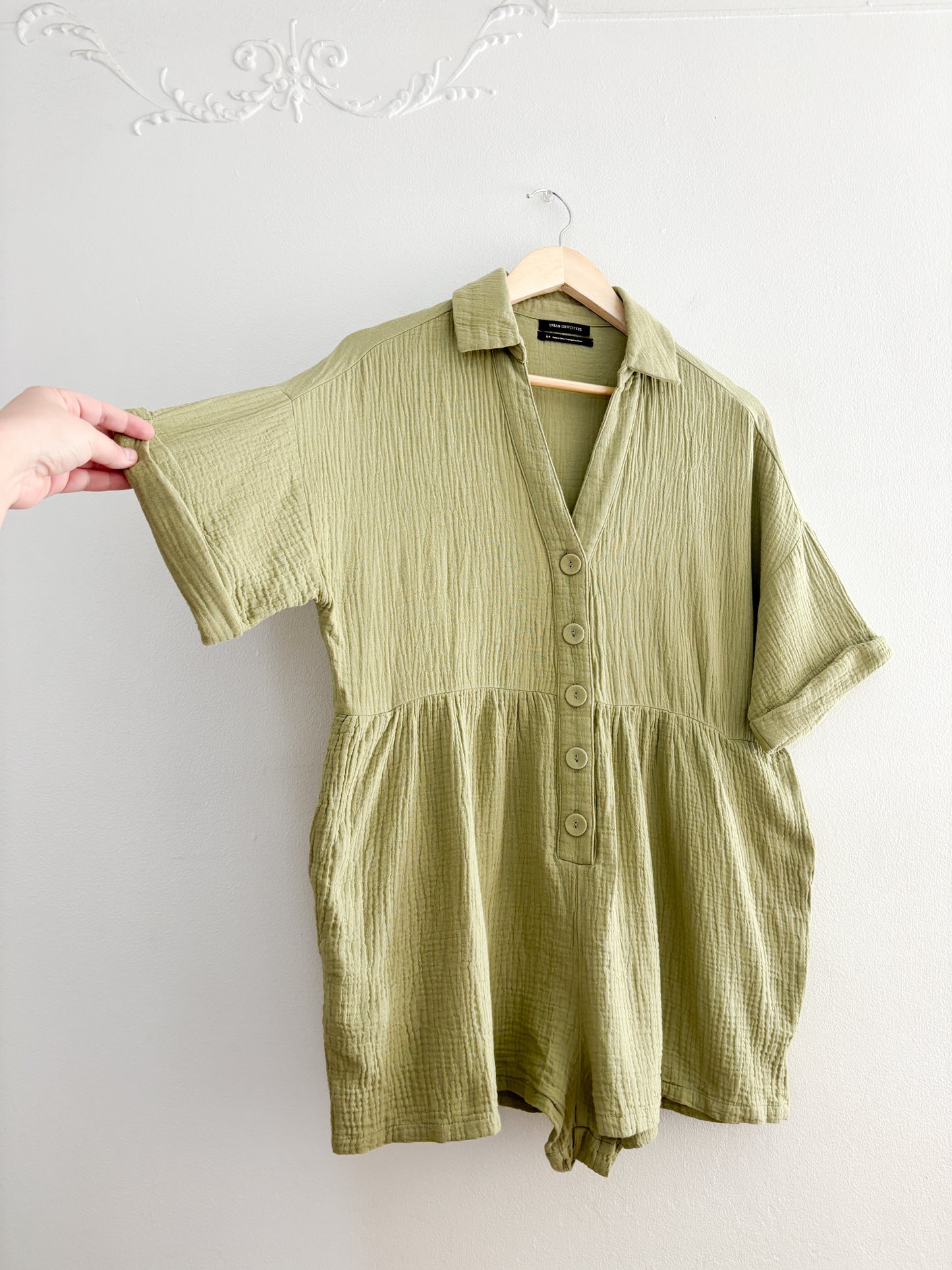 Urban Outfitters Green Cotton Gauze Romper (S)