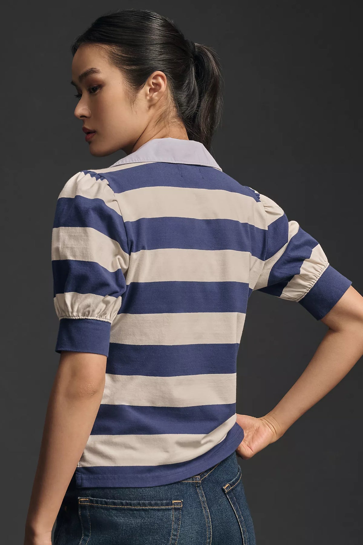 Maeve Striped Collared Top (L)