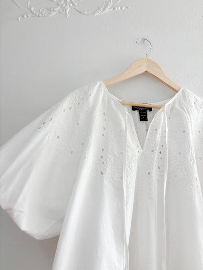 White Floral Puff Sleeve Blouse (M)