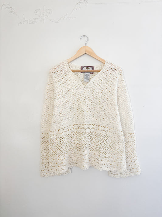 Vintage Cream Crochet Top (L)