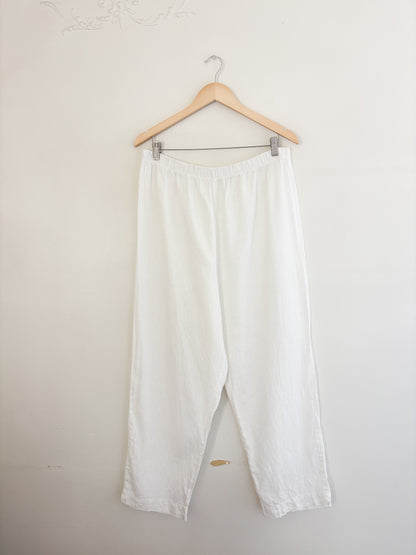 Vintage Hot Cotton White Linen Easy Pants (L/XL)