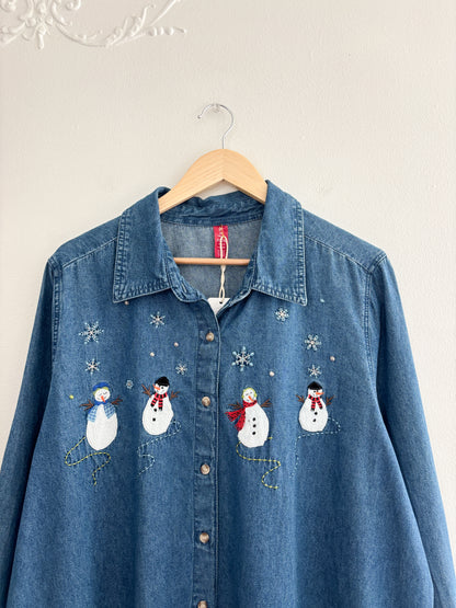 Snowman Chambray Button Up (XXL)
