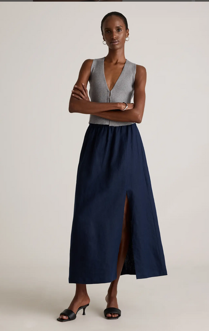 Quince Navy Linen Skirt (L)