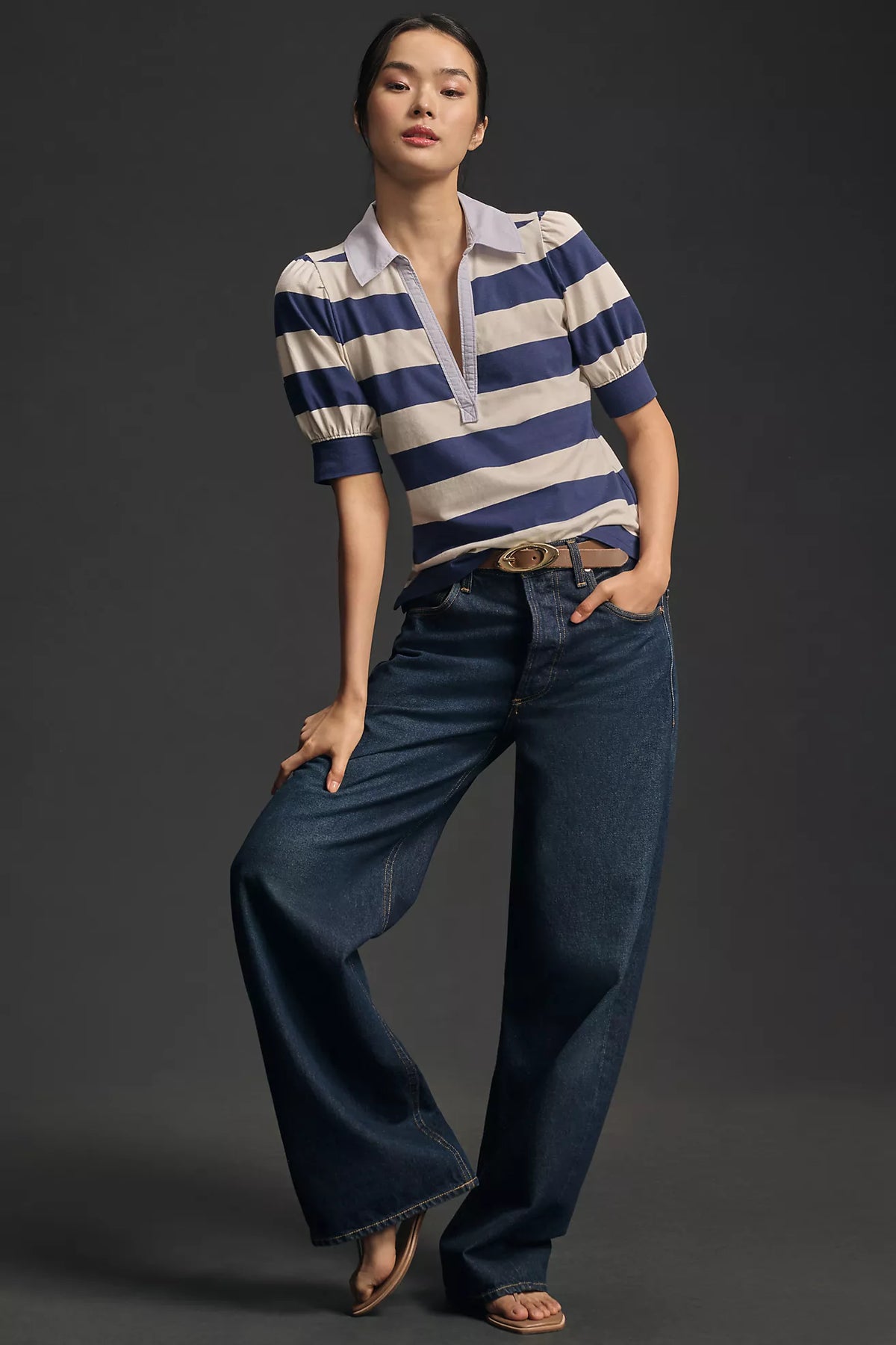 Maeve Striped Collared Top (L)