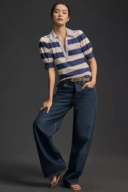 Maeve Striped Collared Top (L)