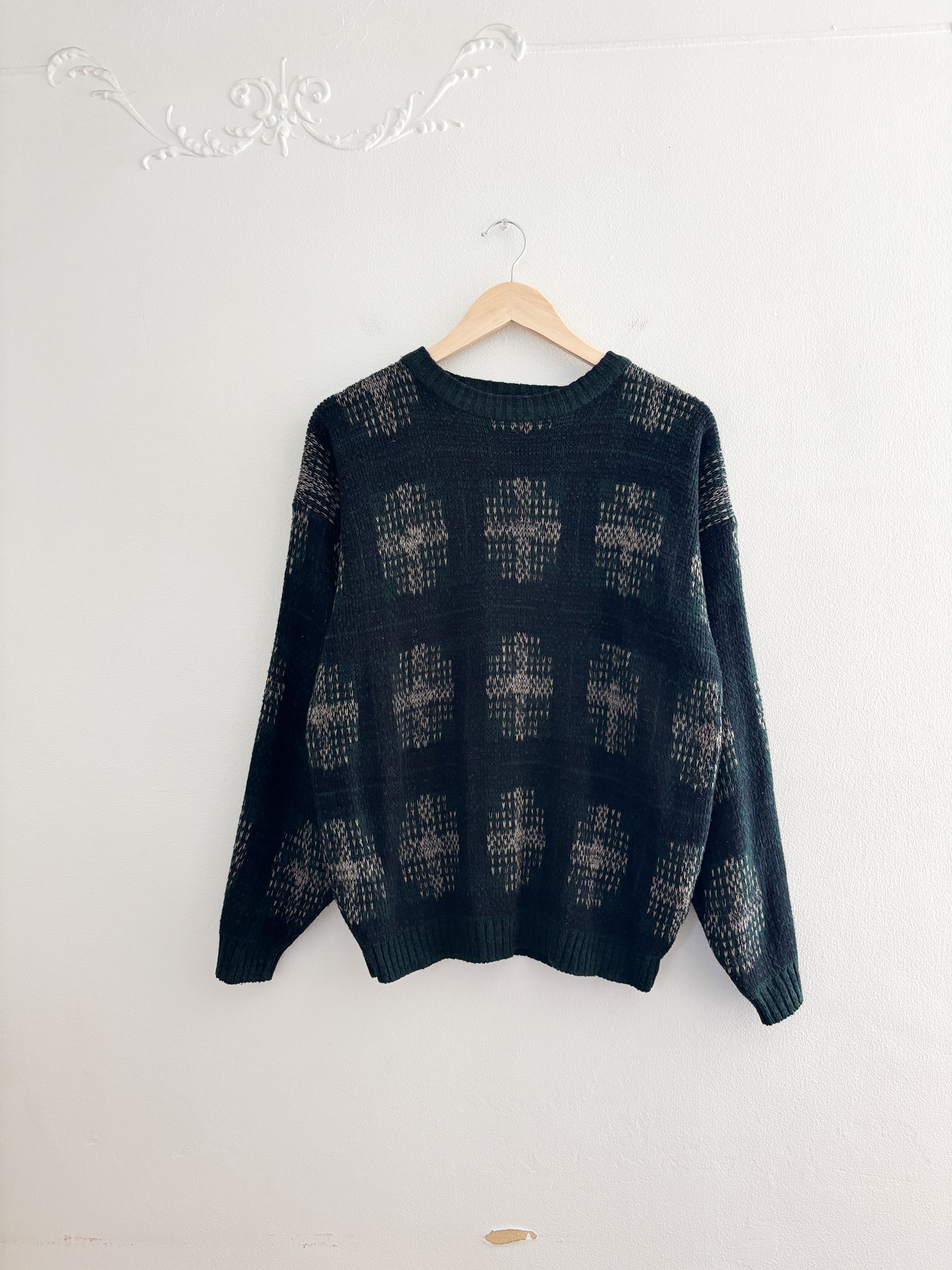 Vintage Acrylic Green Patterned Sweater (M)