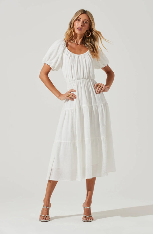 ASTR The Label White Puff Sleeve Dress (XS/S)