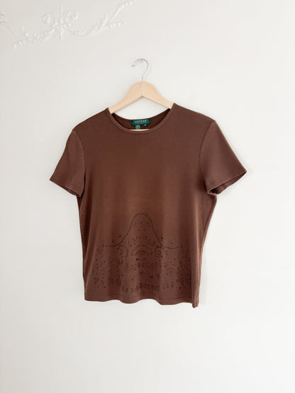 Vintage Ralph Lauren Brown Eyelet Tee (M)