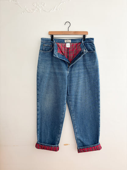 Vintage LL Bean Plaid Flannel Lined Jeans (36/37”)