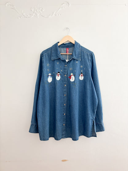 Snowman Chambray Button Up (XXL)
