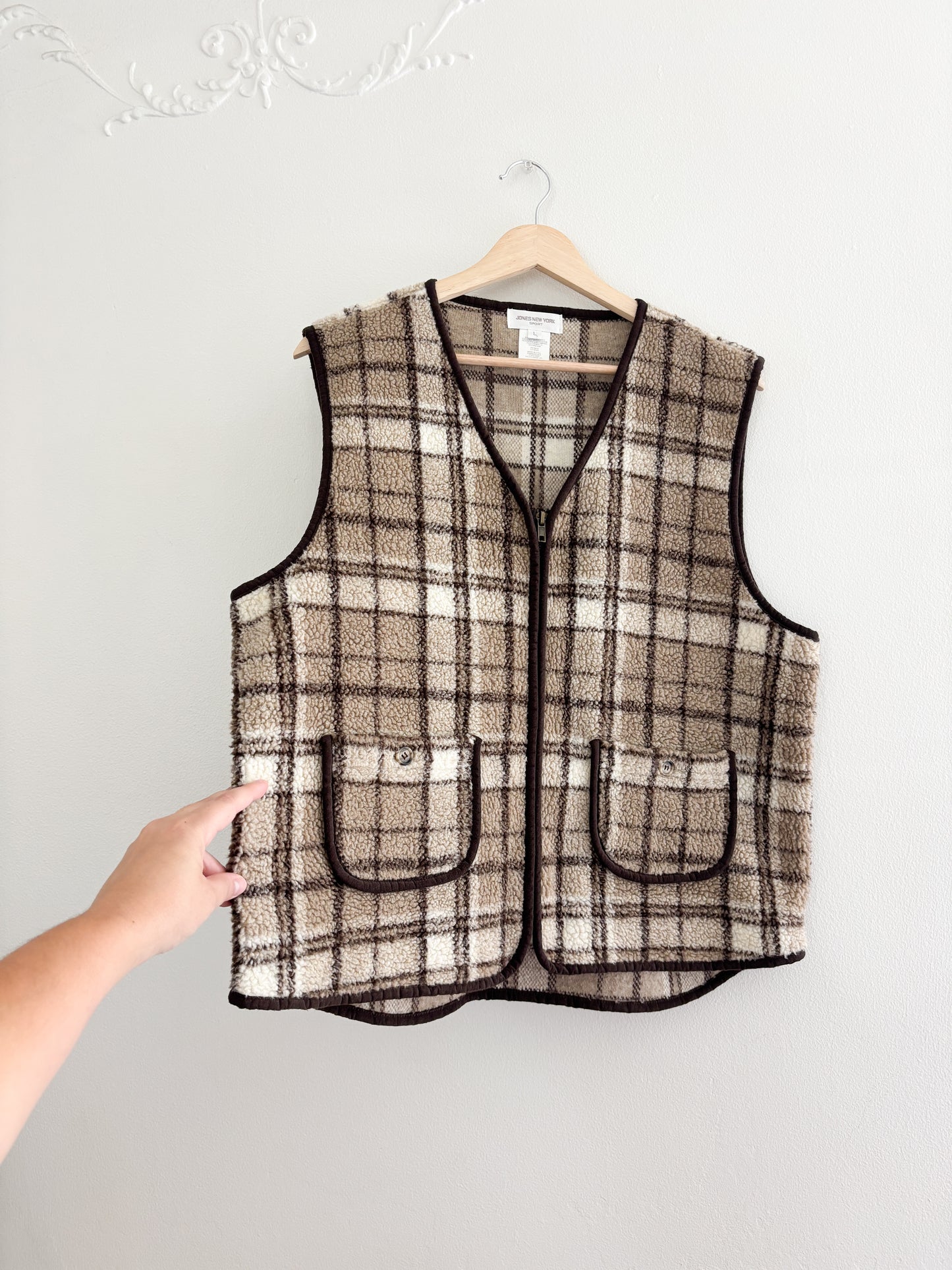 Vintage Plaid Sherpa Vest (L)