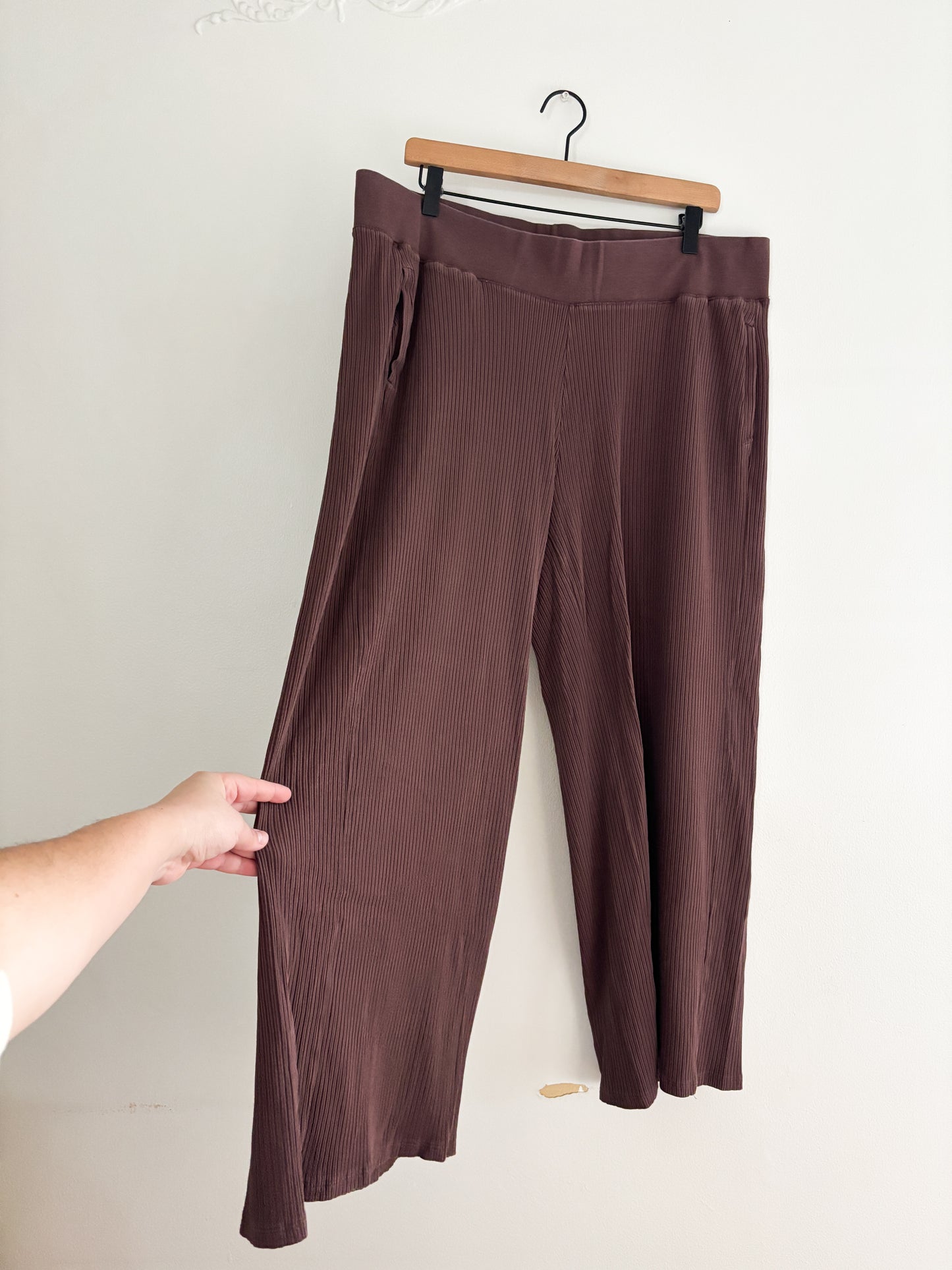 Daily Practice (Anthropologie) Ribbed Wide Leg Brown Lounge Pants (1X)