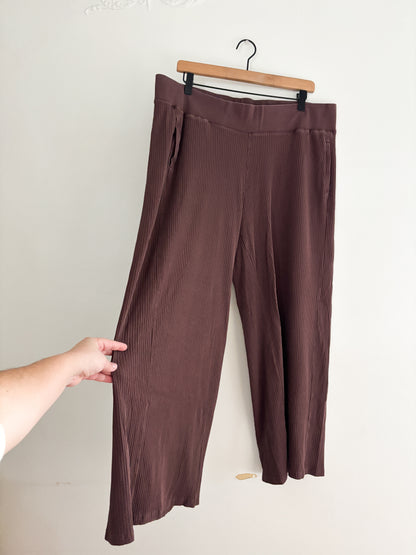 Daily Practice (Anthropologie) Ribbed Wide Leg Brown Lounge Pants (1X)